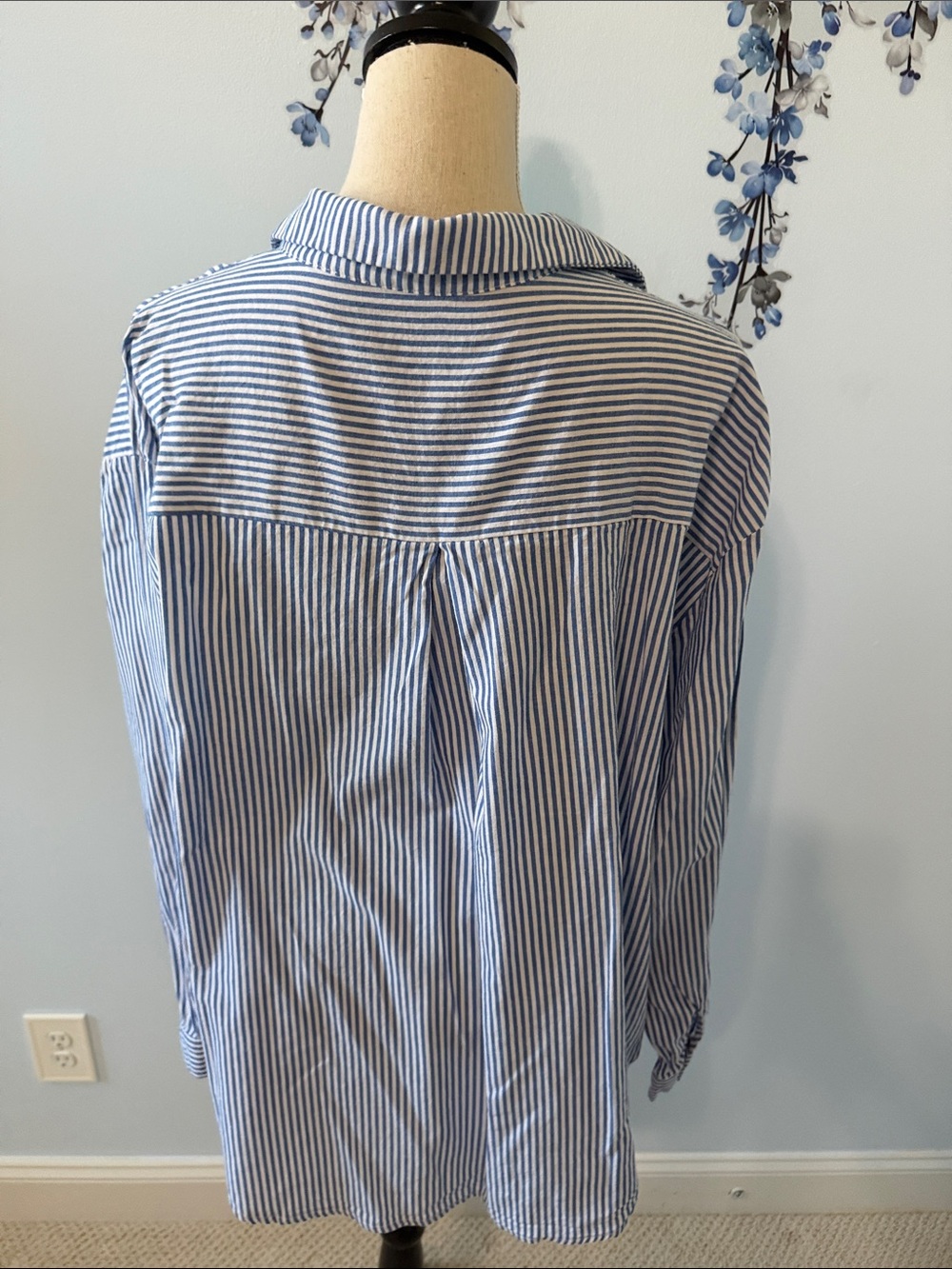 Blue & White Striped womens Button-Up Shirt - Picture 6 of 6